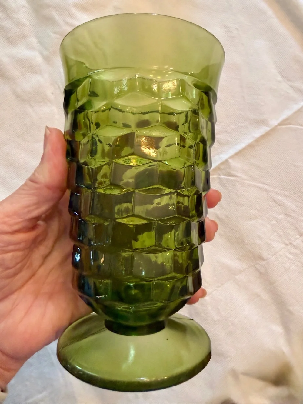 Vintage Indiana Glass Diamond Point Green Goblets Set of 4